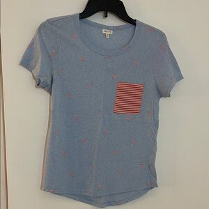 Blue Short Sleeve Tee with Red Accents